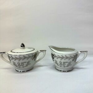 Lefton Elegant 25th Anniversary Cream and Sugar‎ Set